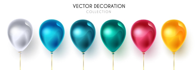 Birthday balloons vector set. Colorful floating balloon elements isolated.