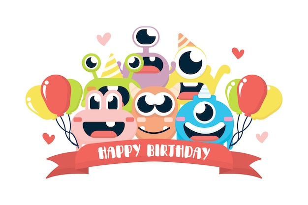 Vector birthday banner with cute monster
