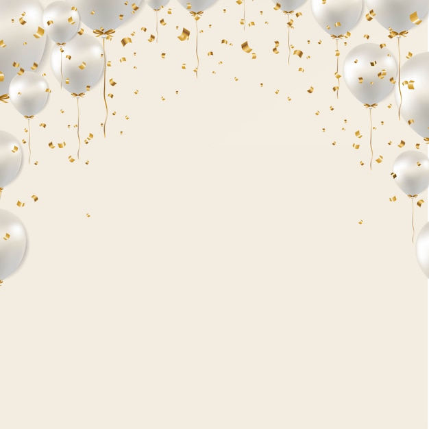 Vector birthday border and white balloons grey background