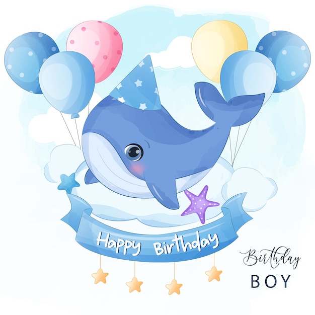 誕生日の男の子かわいいクジラのイラスト