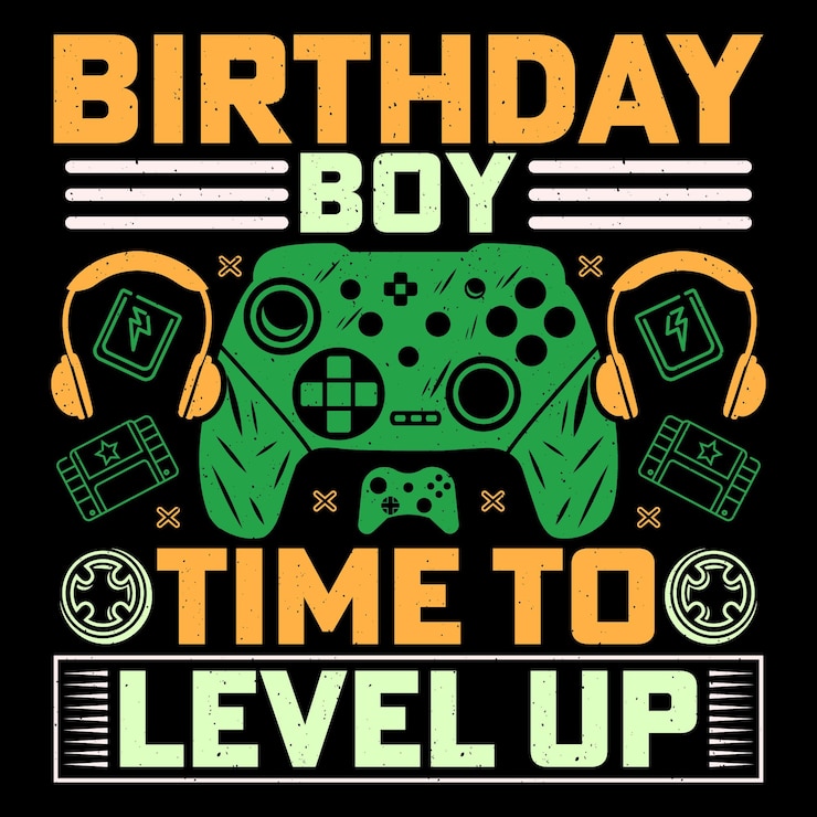 Vector birthday boy time to level up video game tshirt design vector graphic gaming