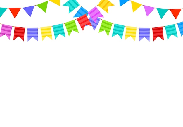 Birthday bunting flags hanging bright festive garlands for party celebration cartoon colorful elements