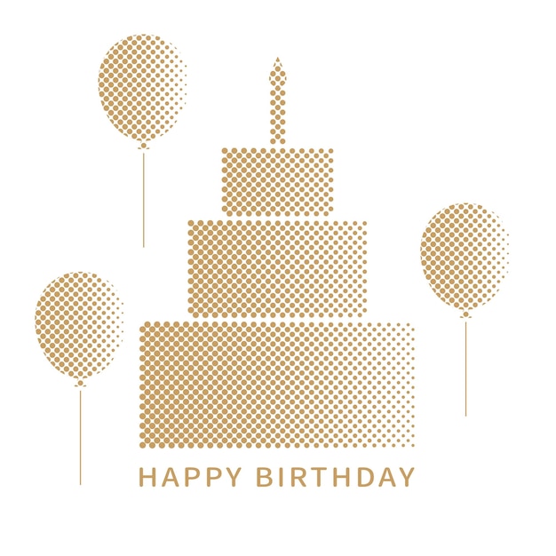 Torta di compleanno e palloncini modello di carta di progettazione illustrazione vettoriale minimalista moderno