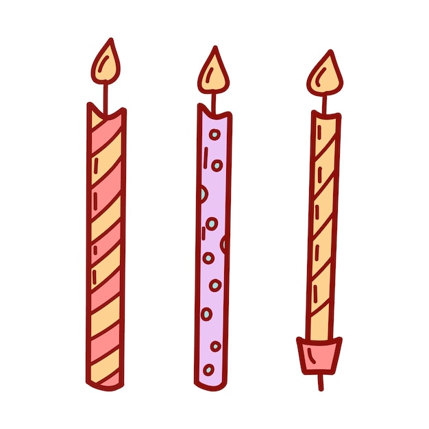 Birthday cake candles with burning flames flat vector illustration