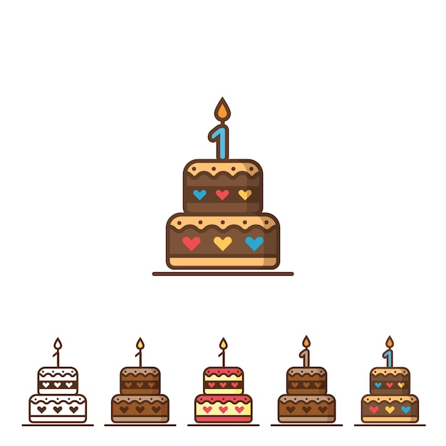 Birthday cake colorful icon with candle number 1 one Easy to edit Vector illustration