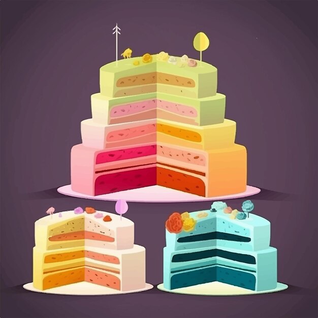 Vector birthday cake colorful simple 2d design