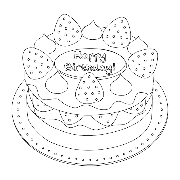 Birthday Cake Coloring Illustration For kids And Adults