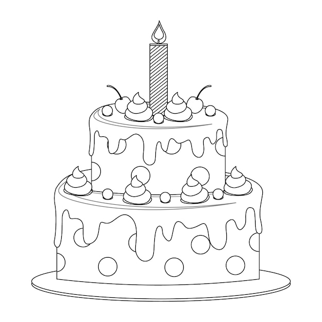 Vettore illustrazione da colorare di torta di compleanno per bambini e adulti