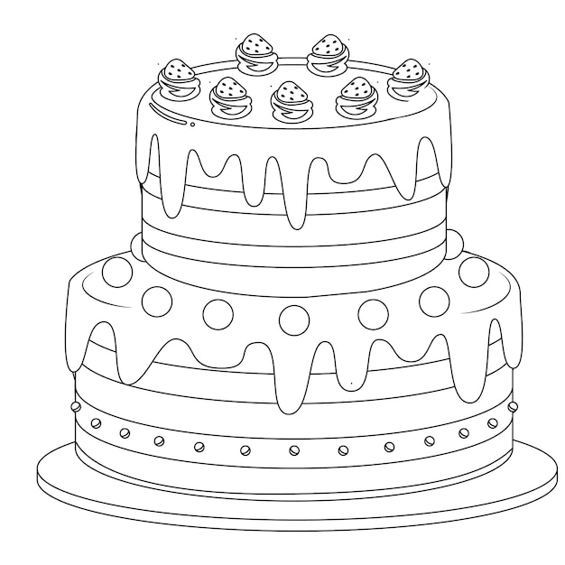 Birthday Cake Coloring Illustration For kids And Adults