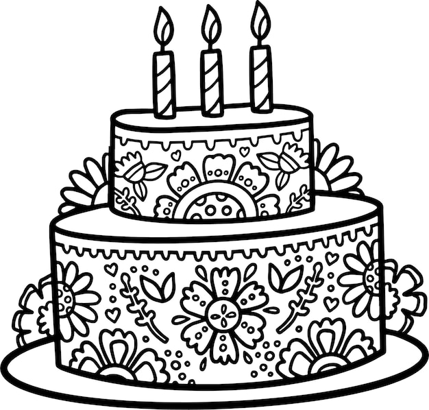 Birthday cake colouring book outline