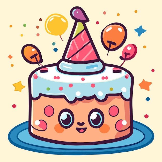 Vector birthday cake hand drawn cartoon sticker icon concept isolated illustration