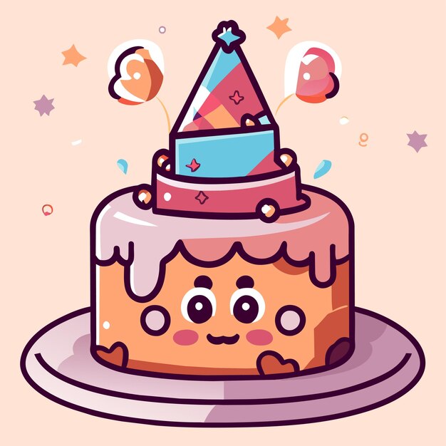 誕生日ケーキ手描き漫画ステッカー アイコンの概念分離イラスト