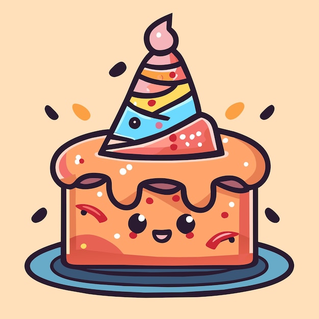 Vector birthday cake hand drawn cartoon sticker icon concept isolated illustration