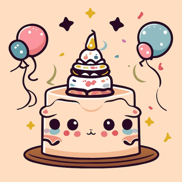 Vector birthday cake hand drawn cartoon sticker icon concept isolated illustration