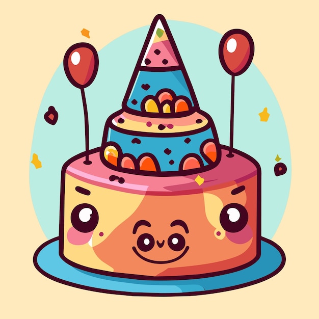 Birthday cake hand drawn cartoon sticker icon concept isolated illustration