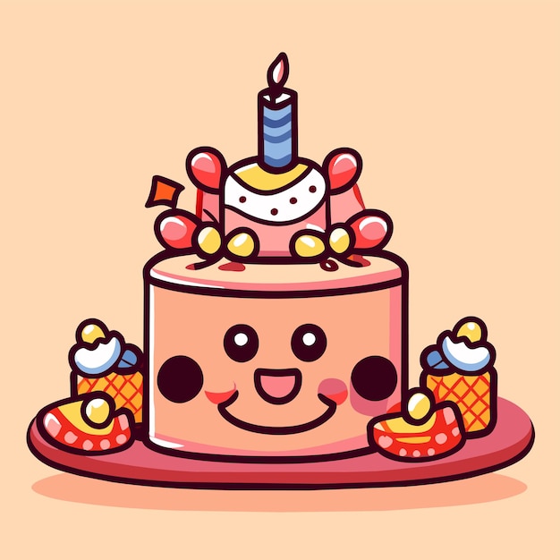 ベクトル 誕生日ケーキ手描き漫画ステッカー アイコンの概念分離イラスト