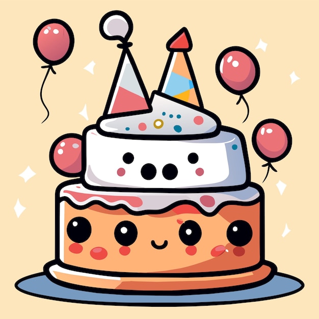 Birthday cake hand drawn cartoon sticker icon concept isolated illustration