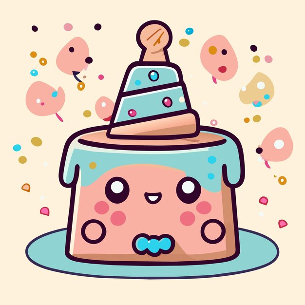 Vector birthday cake hand drawn cartoon sticker icon concept isolated illustration