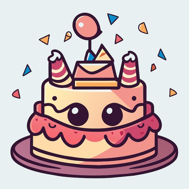 Vector birthday cake hand drawn cartoon sticker icon concept isolated illustration