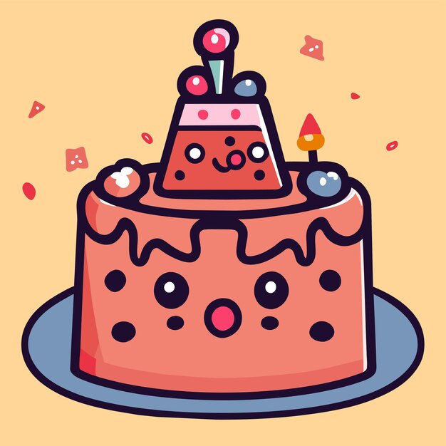 Vector birthday cake hand drawn cartoon sticker icon concept isolated illustration