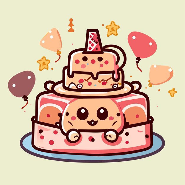 Birthday cake hand drawn cartoon sticker icon concept isolated illustration