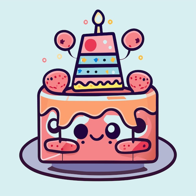 Birthday cake hand drawn cartoon sticker icon concept isolated illustration