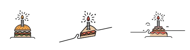 Illustrazione vettoriale dell'icona della torta di compleanno torta di buon compleanno per la festa di compleanno con le candele