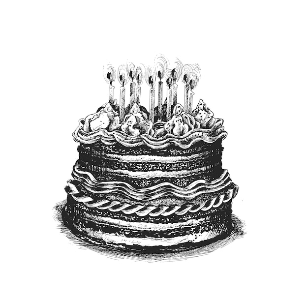 バースデーケーキアイコンベクトルイラストキャンドルで誕生日のお祝いのためのお誕生日おめでとうケーキ