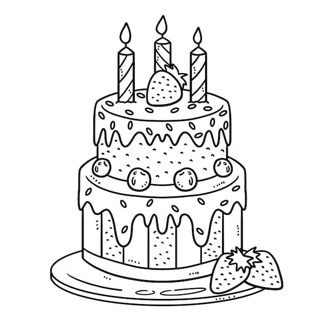 Birthday Cake Isolated Coloring Page for Kids