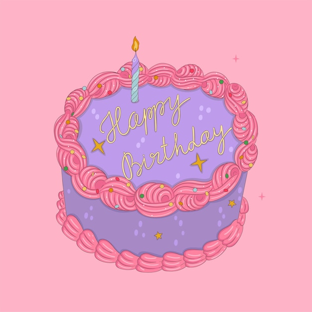 Birthday cake in pink and purple colors Vector graphics