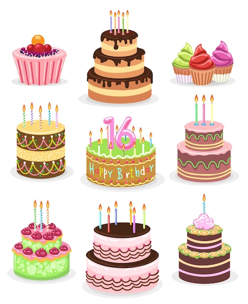Торт на день рождения изолированный на белом фоне вкусные торты на день рождения с свечами и чоко