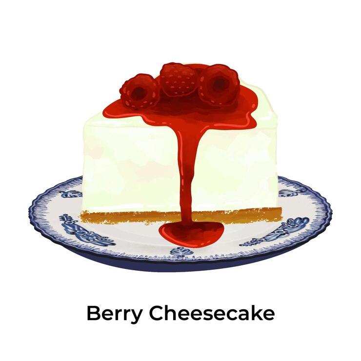 Vector birthday cake slice illustration berry cheesecake