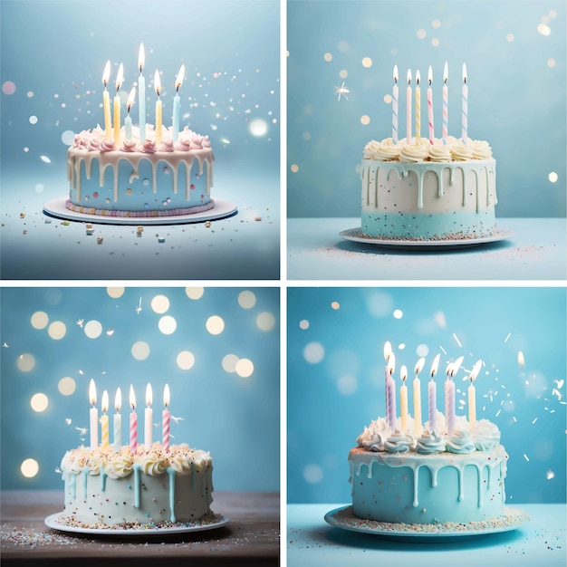 Vector birthday cake sweet celebrate food dessert party icing blue background happy candle nobody