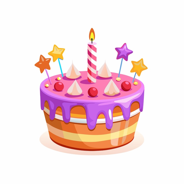 Vector birthday cake sweet cream pie with candles illustration 1