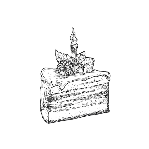 Illustrazione di vettore di doodle disegnato a mano di dolci della torta di compleanno. disegno di stile di schizzo di pasticceria. isolato.