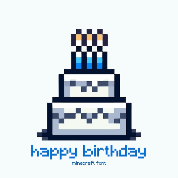 Birthday cake template in pixel art style