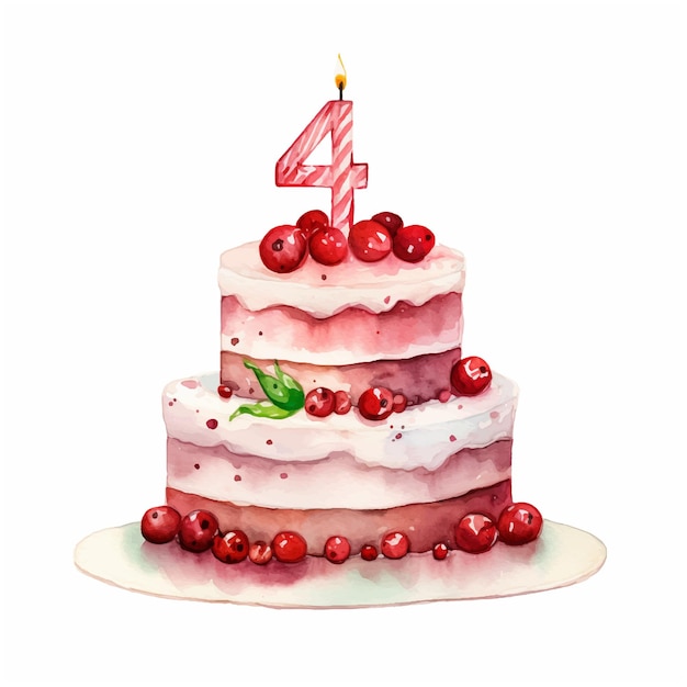 Birthday Cake vector watercolor paint ilustration