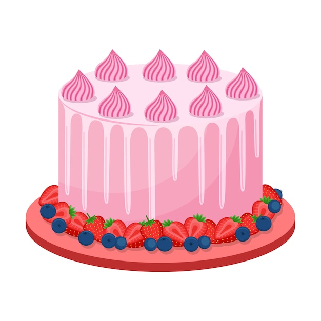 Vector birthday cake on white background, vector illustration