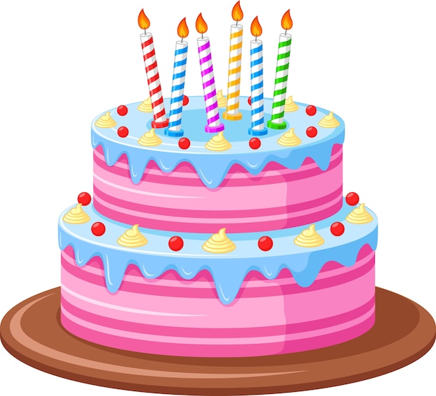 Vettore torta di compleanno su sfondo bianco