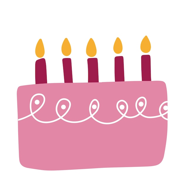 Vector birthday cake with burning candles isolated on a white background vector illustration