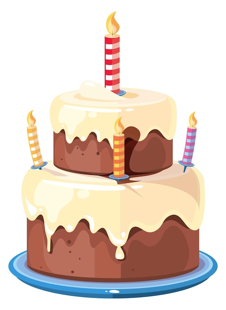 Вектор Торт на день рождения со свечами мультяшный праздничный десерт