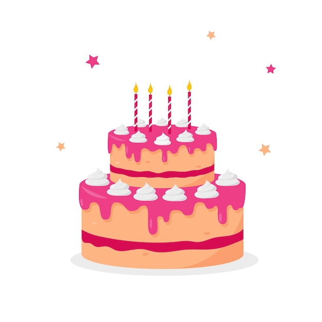 birthday cake with candles isolated on white background.