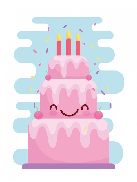 Cute Happy Cake With One Candle. Happy Birthday Hand Drawn Style  Card.Vector Flat Cartoon Character Illustration Icon Design.Isolated On  White Background. Happy Birthday Cake Card Concept Royalty Free SVG,  Cliparts, Vectors, and