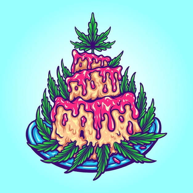 Vector birthday cake with cannabis leaf