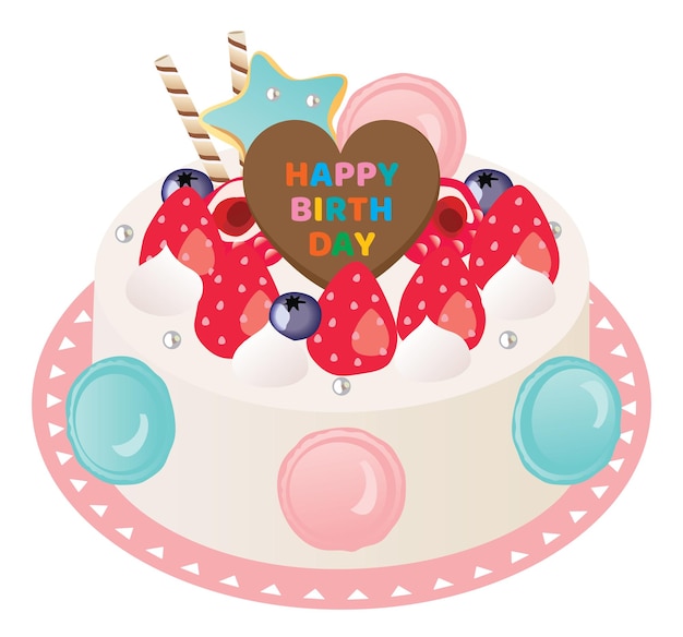 Vector birthday cake with macaroon and fresh cream