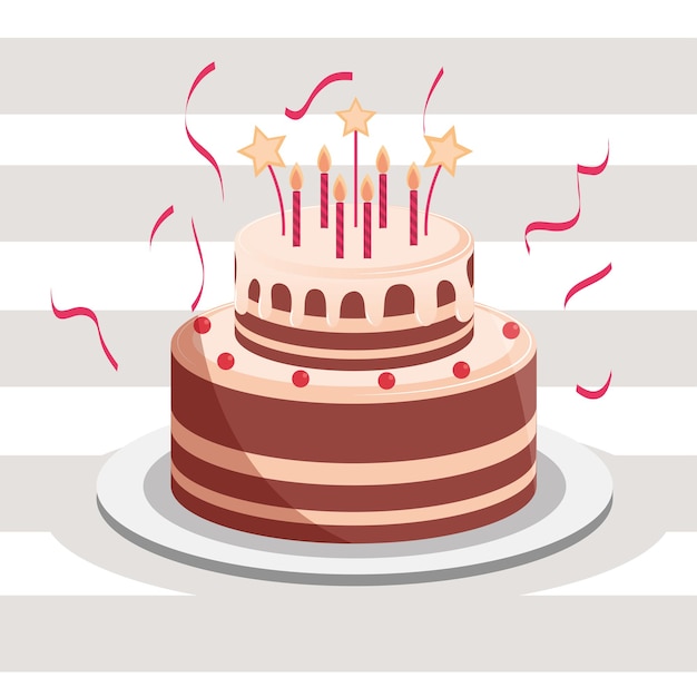 birthday cake witn candles and confetti party  illustration