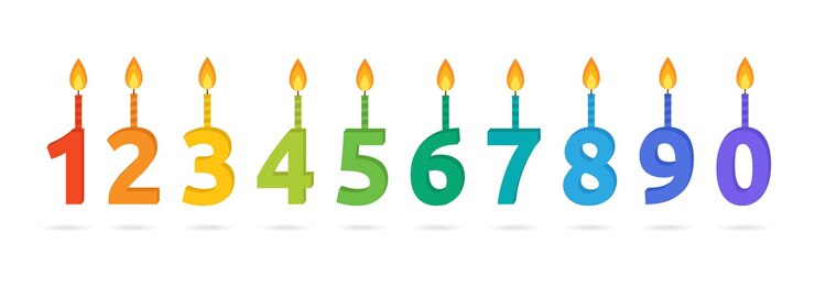 Birthday candle number 0 to 9 in flat design.