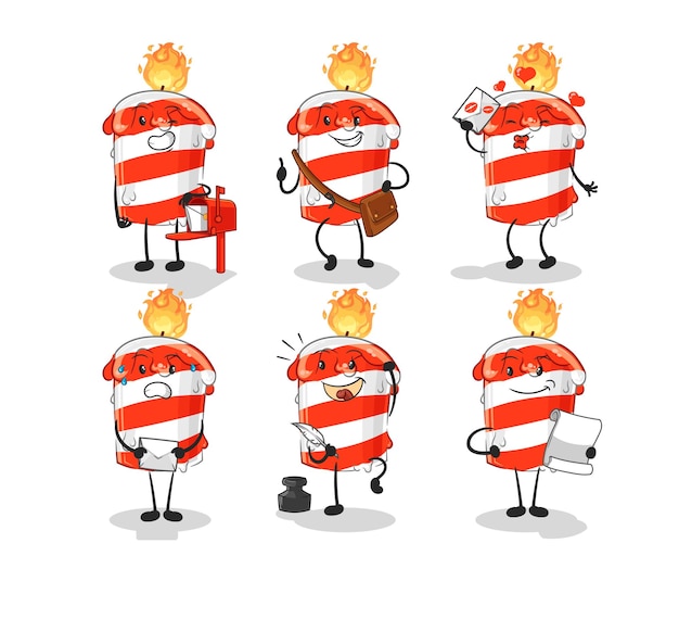 Birthday candle postman set character cartoon mascot vector