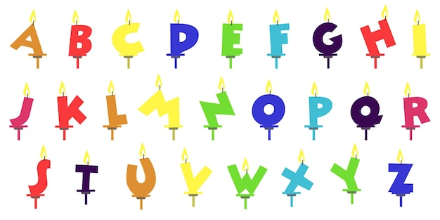 Birthday candles colorful font design Bright festive ABC letters and numbers highlighted on white