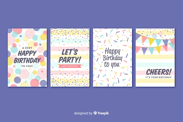 Vector birthday card collection in flat style